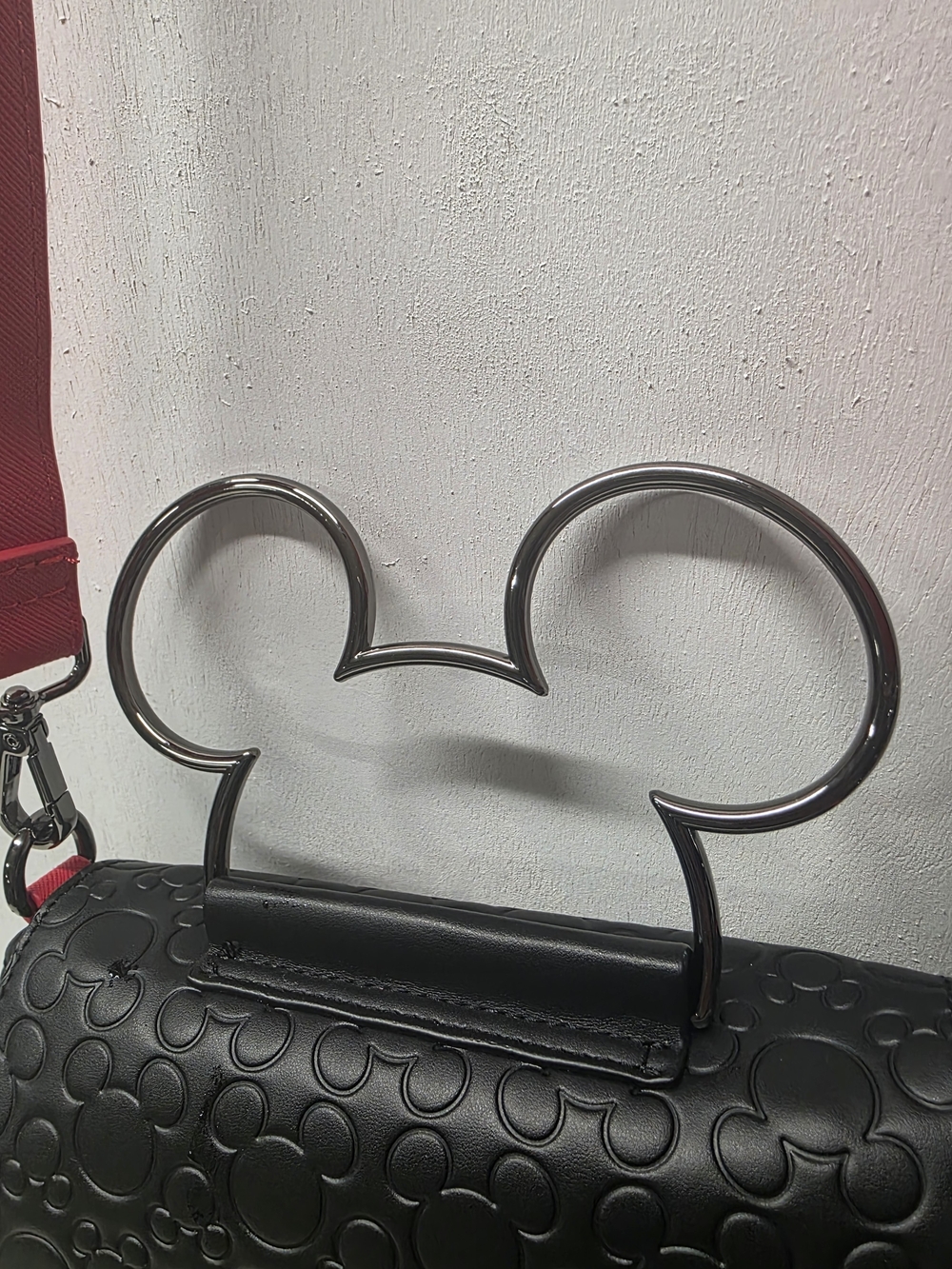 Loungefly Black Embossed Mickey Crossbody with Red Strap - Picture 4 of 9